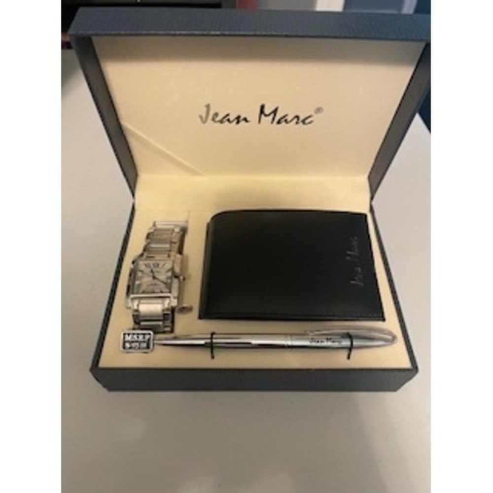 Jean Marc Men's Watch Wallet & Pen Gift Set New In Box Silver Tone Dress Watch